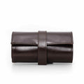 Handmade full-grain waxed leather 6-watch roll, closed view