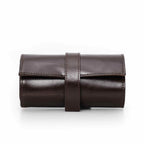 Handmade full-grain waxed leather 6-watch roll, closed view