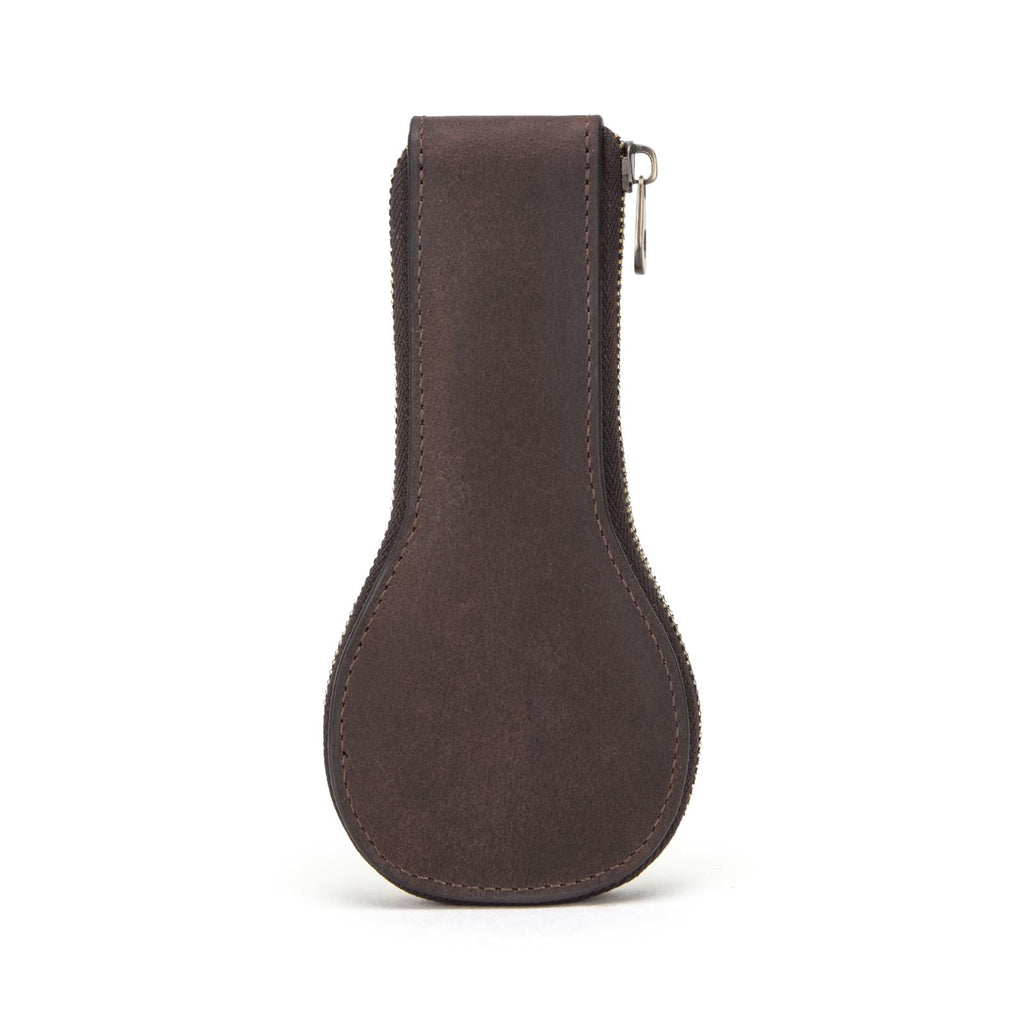 Handmade full-grain leather slim single-watch zipper travel case, front view