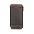 Handmade full-grain leather single-watch case with card slot in Coffee, front view