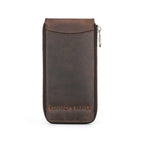 Handmade full-grain leather single-watch case with card slot in Coffee, front view