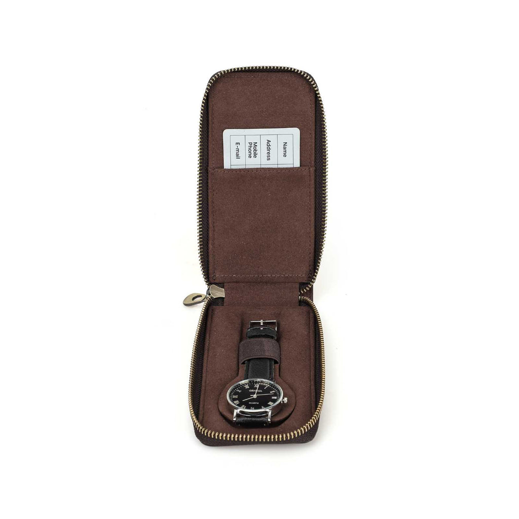 Handmade Full-Grain Leather Single-Watch Case with Card Slot