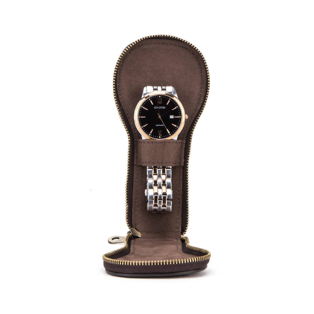 Handmade Full-Grain Leather Slim Single-Watch Travel Case