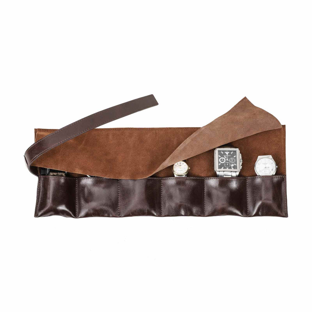 Handmade Full-Grain Waxed Leather 6-Watch Roll