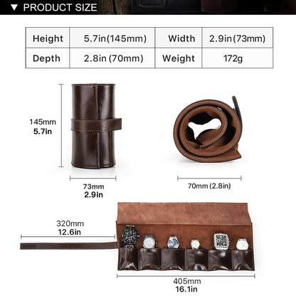 Wax Leather 6 Slot Watch Roll Pouch-CF1128