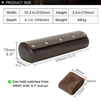 CONTACTS FAMILY Luxury Genuine Leather Watch Case 1/2/3/4 Slots Watch Roll Box For Rolex Case Holder Men Women Watches Display Organizer Gift