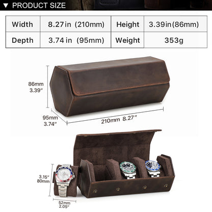 CONTACTS FAMILY Genuine Leather Hexagon 1/2/3/4 Slots Watch Roll Case