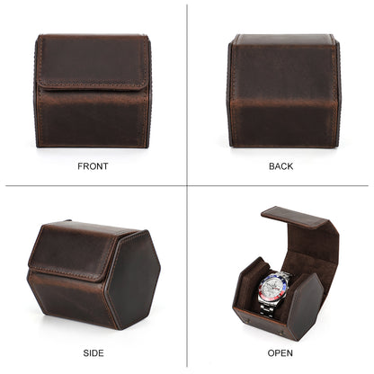 CONTACTS FAMILY Genuine Leather Hexagon 1/2/3/4 Slots Watch Roll Case
