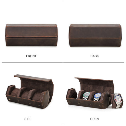 CONTACTS FAMILY Genuine Leather Hexagon 1/2/3/4 Slots Watch Roll Case