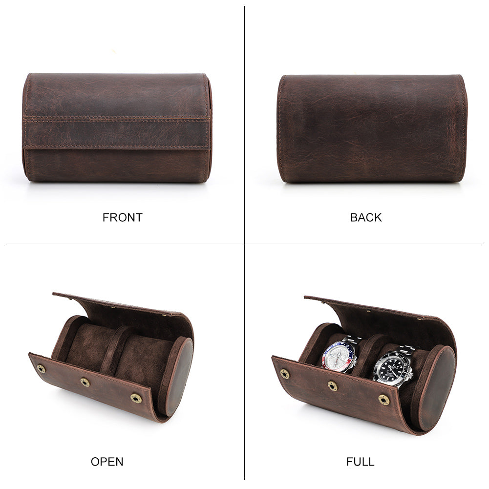 CONTACTS FAMILY Genuine Leather Watch Case Men Watch Roll Box Storage Jewelry Organizer Women Watches for Rolex Watches
