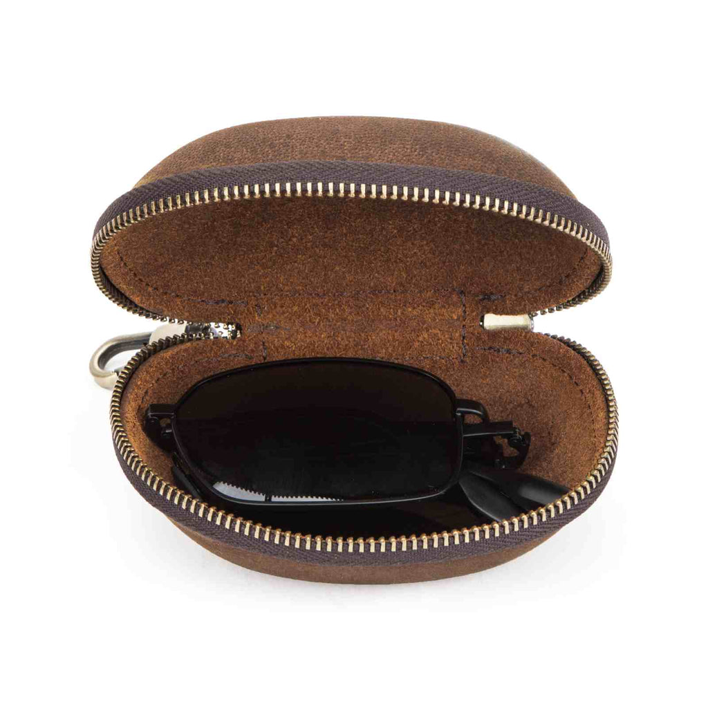 Handmade full-grain leather folding glasses case