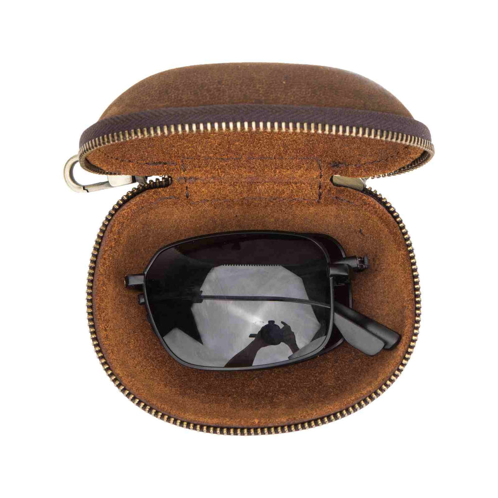 Handmade full-grain leather folding glasses case