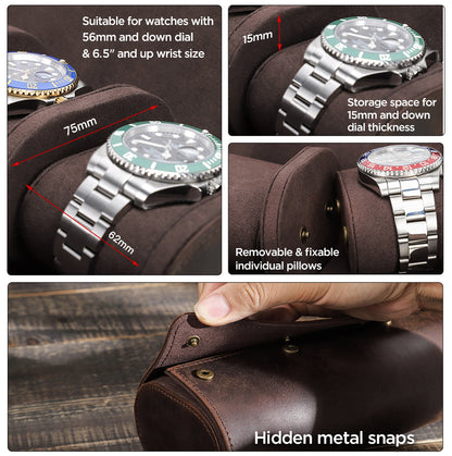 CONTACTS FAMILY Genuine Leather Watch Case Men Watch Roll Box Storage Jewelry Organizer Women Watches for Rolex Watches