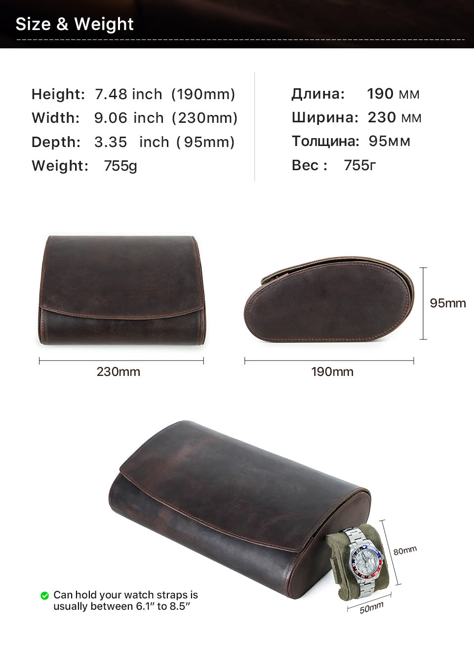 Handmade Full Grain Leather Egg-Shaped Watch Case
