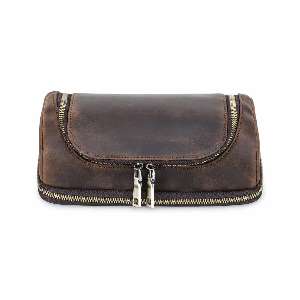 Handmade full-grain leather digital accessory organizer — Coffee
