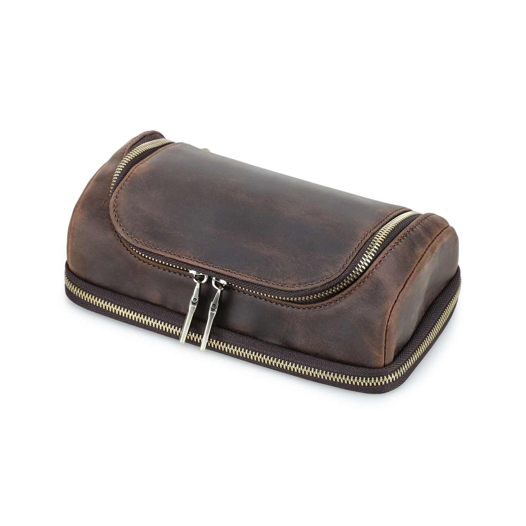 Handmade full-grain leather digital accessory organizer — Coffee