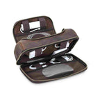 Handmade full-grain leather digital accessory organizer — Coffee