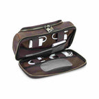 Handmade full-grain leather digital accessory organizer — Coffee