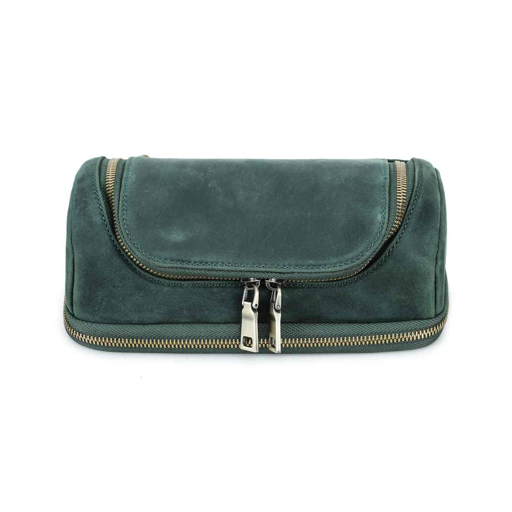 Handmade full-grain leather digital accessory organizer — Green