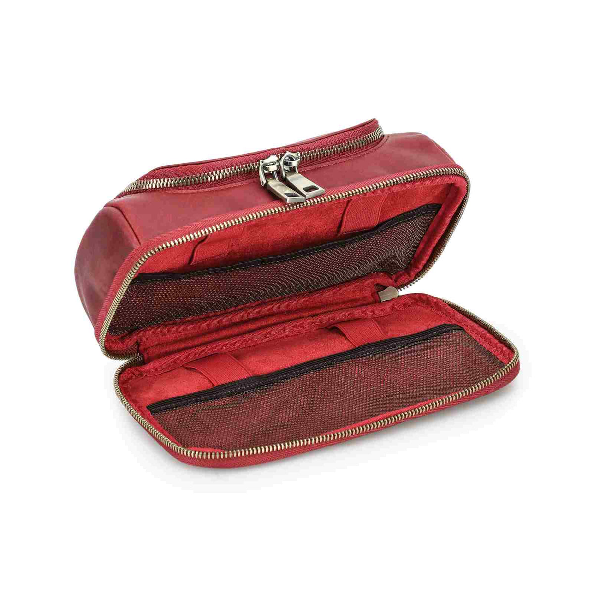 Handmade full-grain leather digital accessory organizer — Red
