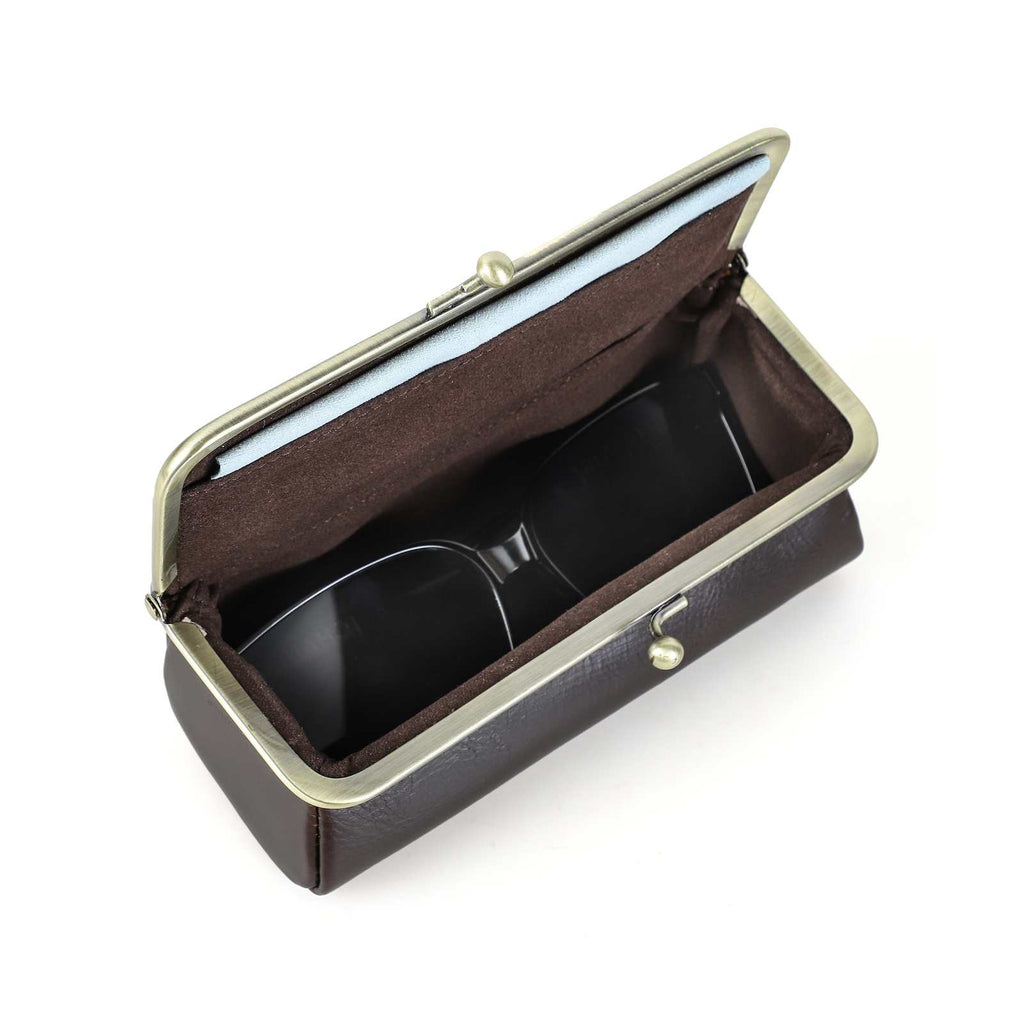 Handmade full-grain leather kiss-lock sunglasses case