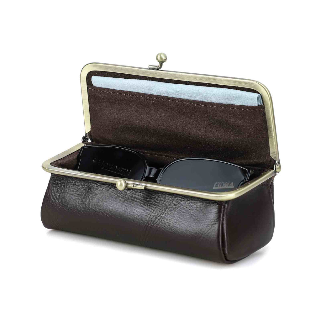 Handmade full-grain leather kiss-lock sunglasses case