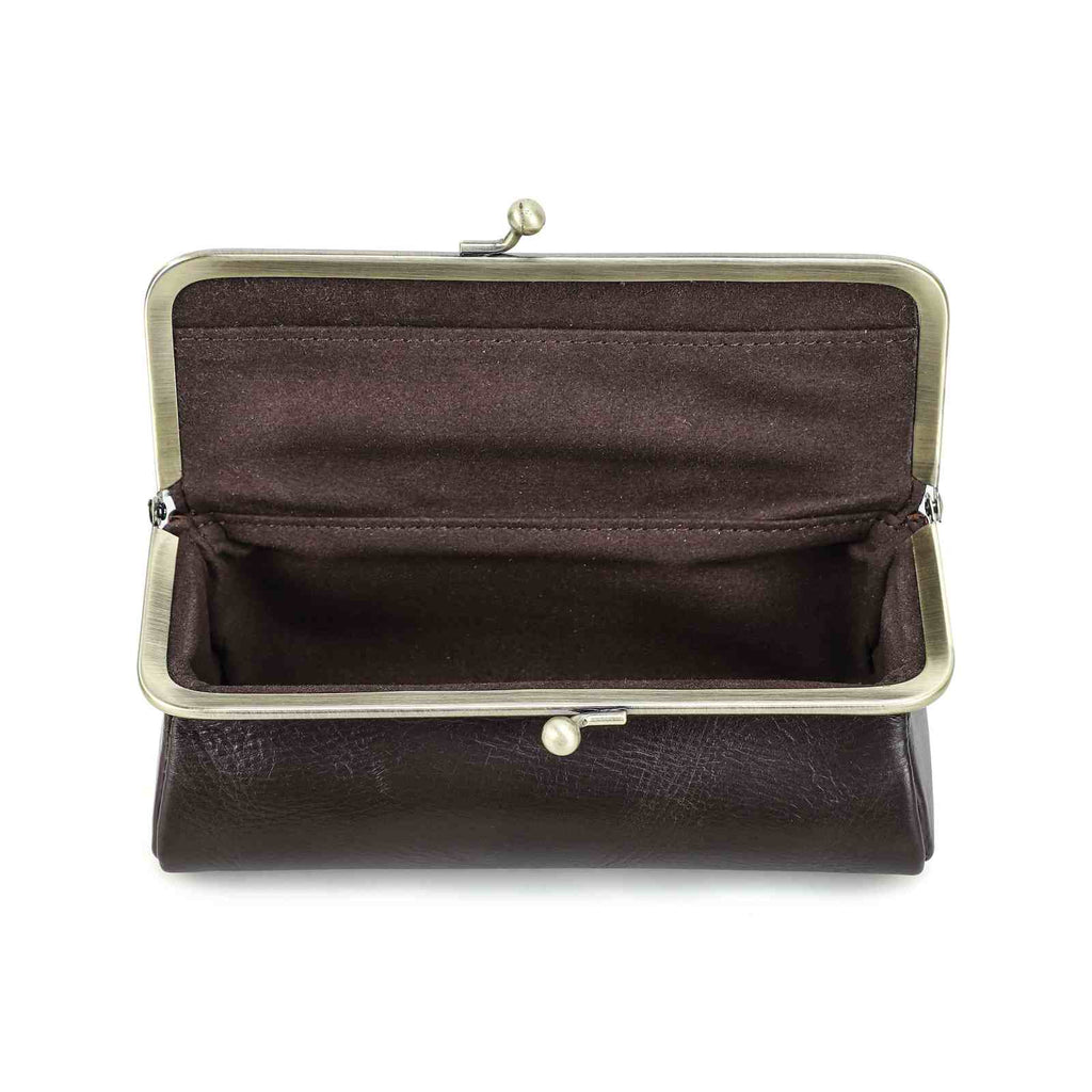 Handmade full-grain leather kiss-lock sunglasses case