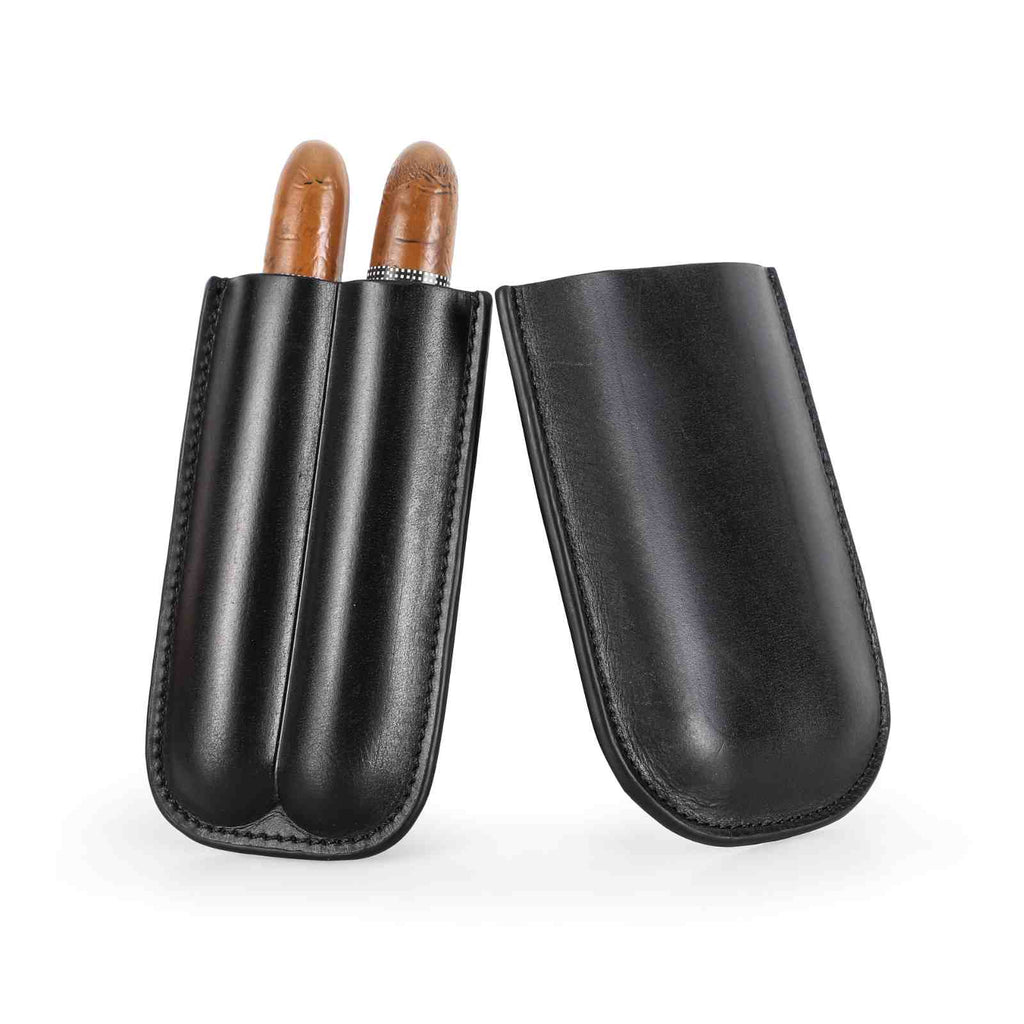 Handmade Full-Grain Leather Cigar Case — CF5002-Black