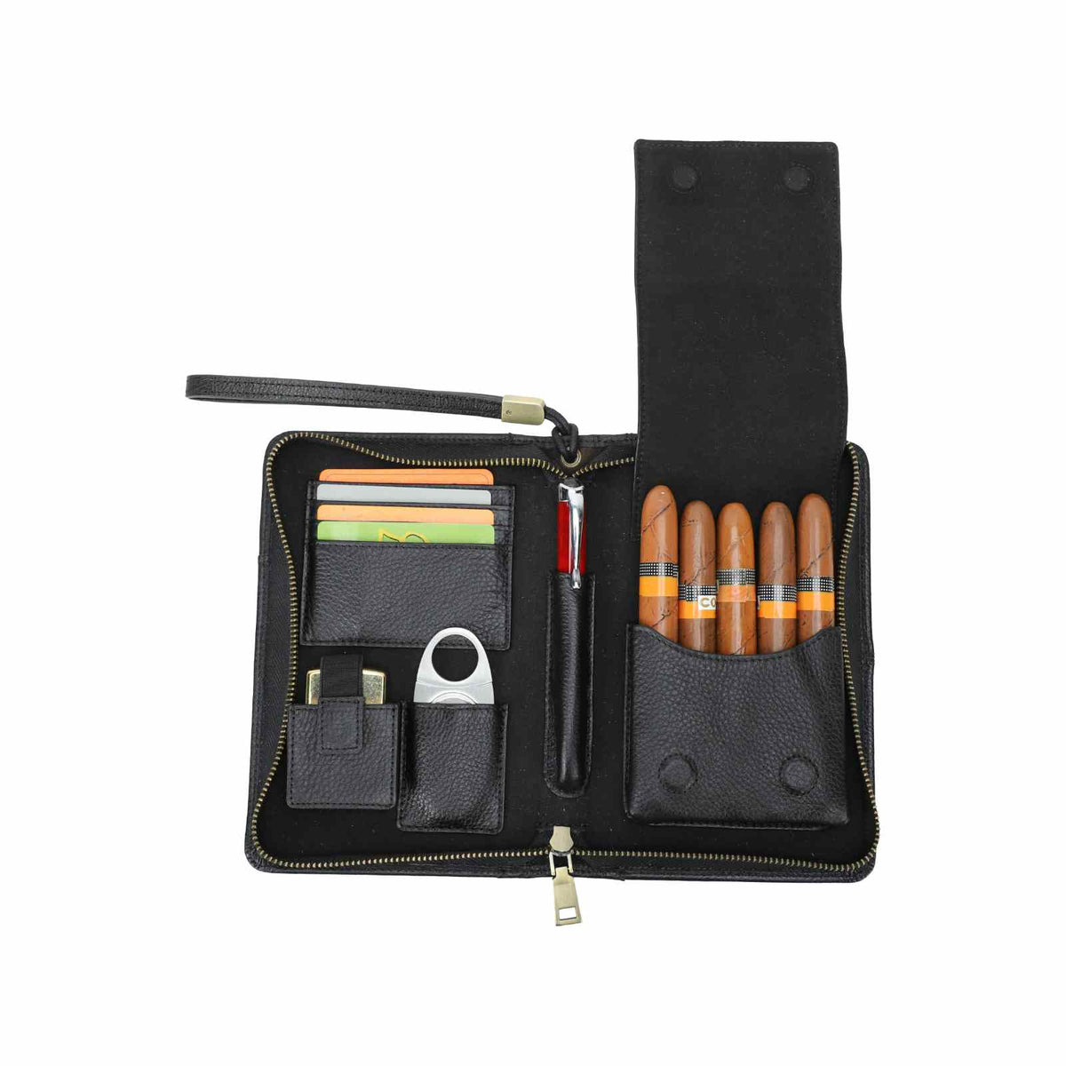 Handmade Full-Grain Leather 5-Cigar Travel Organizer — CF5009-Black