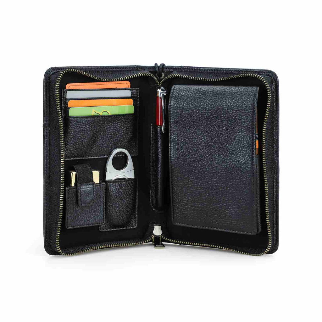Handmade Full-Grain Leather 5-Cigar Travel Organizer — CF5009-Black