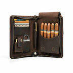 Handmade Full-Grain Leather 5-Cigar Travel Organizer — CF5009-Coffee