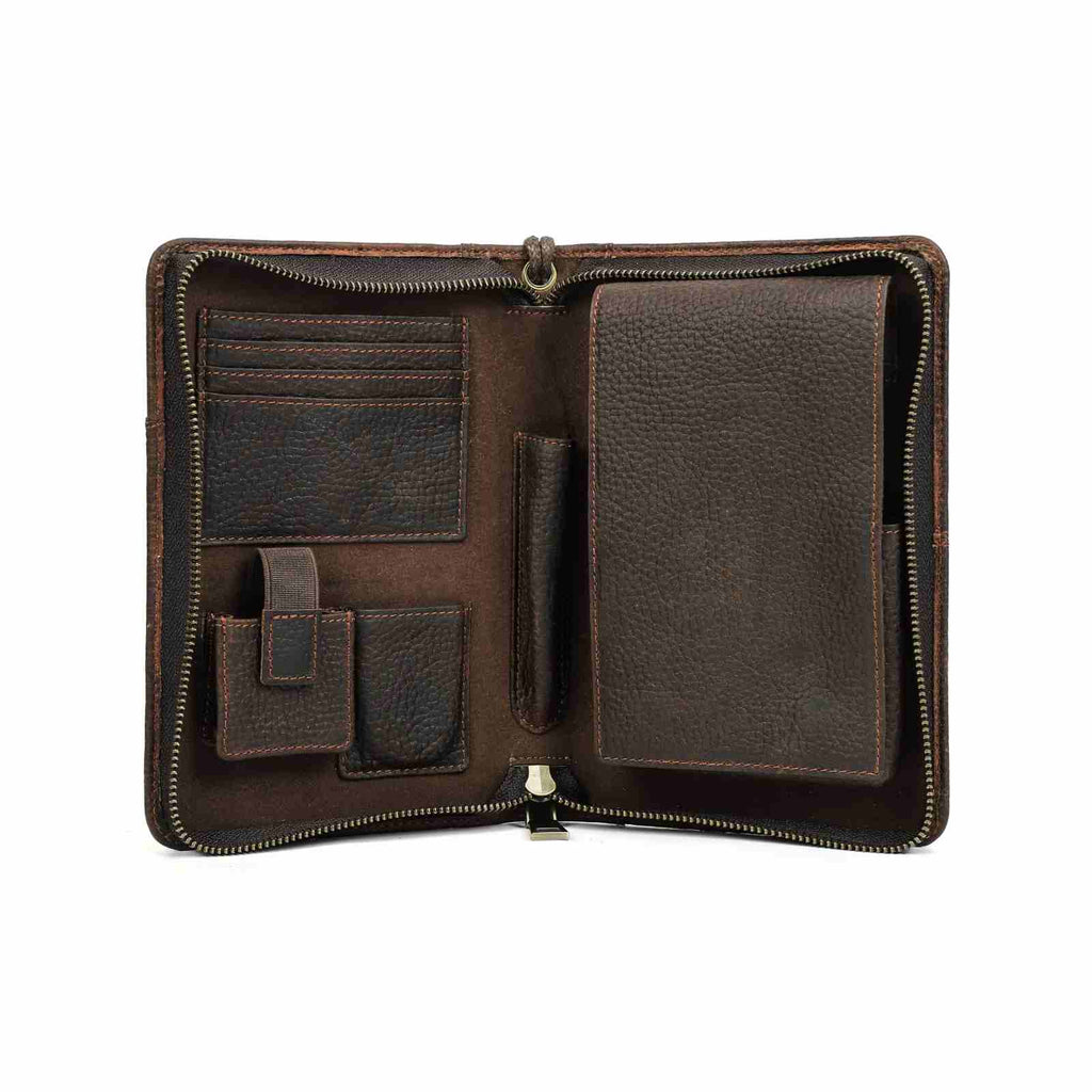 Handmade Full-Grain Leather 5-Cigar Travel Organizer — CF5009-Coffee
