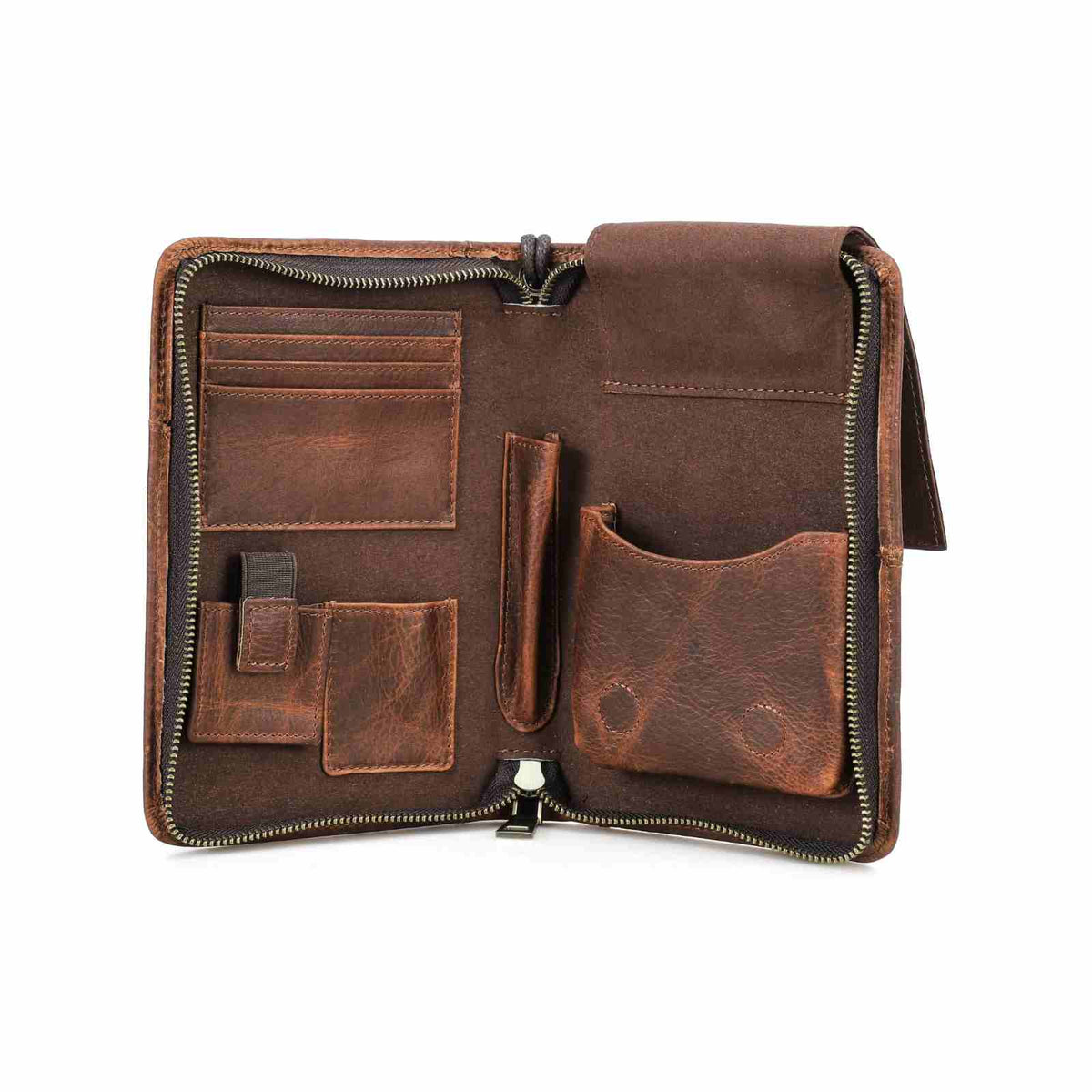 Handmade Full-Grain Leather 5-Cigar Travel Organizer — CF5009-Red-Brown