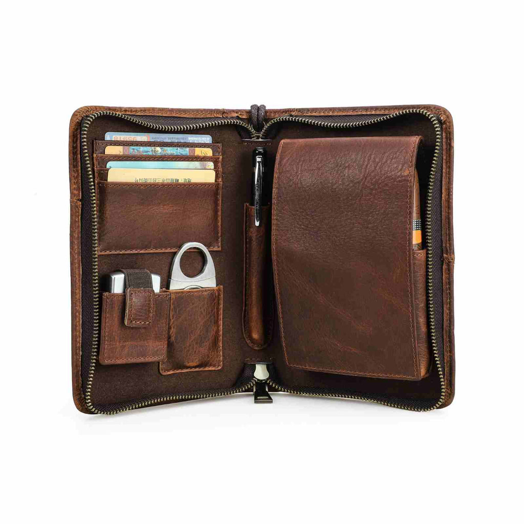 Handmade Full-Grain Leather 5-Cigar Travel Organizer — CF5009-Red-Brown