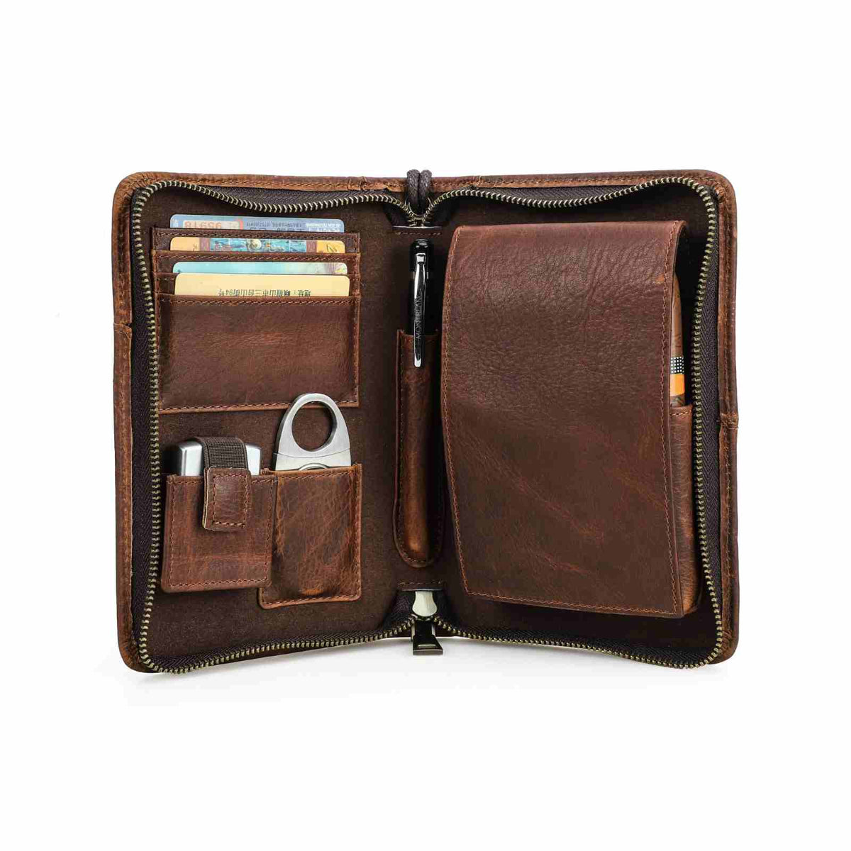 Handmade Full-Grain Leather 5-Cigar Travel Organizer — CF5009-Red-Brown