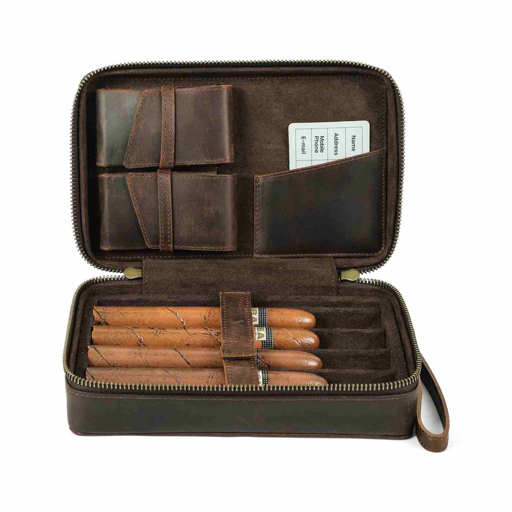 Handmade Full-Grain Leather 4-Cigar Travel Case — CF5010