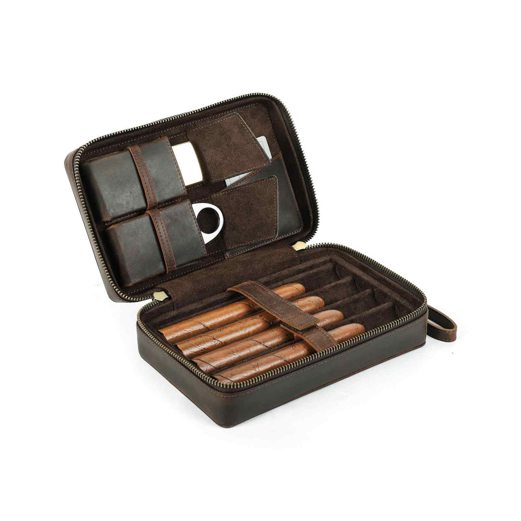 Handmade Full-Grain Leather 4-Cigar Travel Case — CF5010