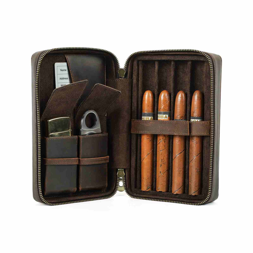 Handmade Full-Grain Leather 4-Cigar Travel Case — CF5010