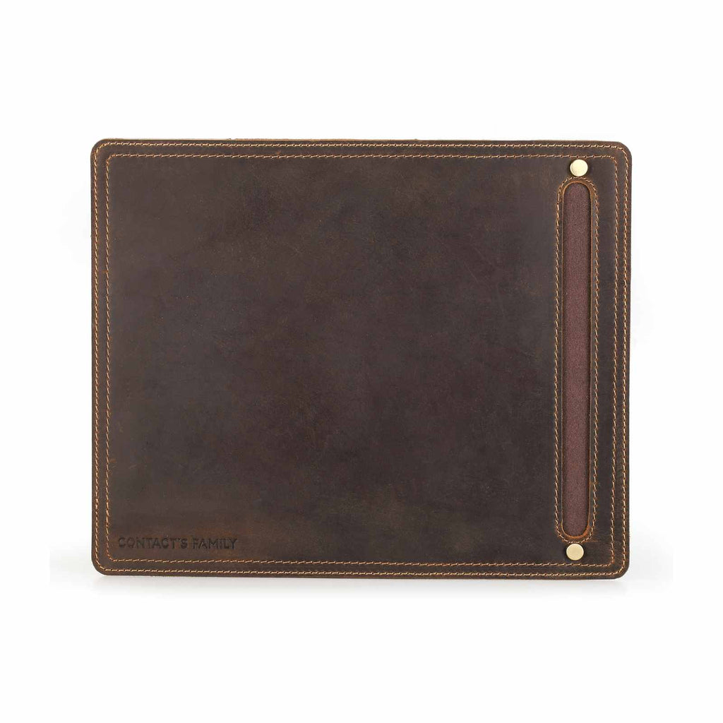 Handmade full-grain leather desk mat with pen holder