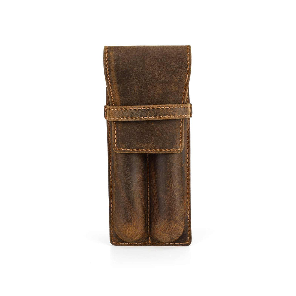 Handmade crazy horse leather pen pouch — 2 Slots
