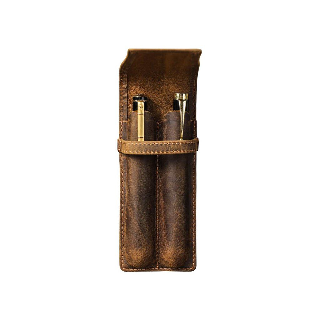 Handmade crazy horse leather pen pouch — 2 Slots