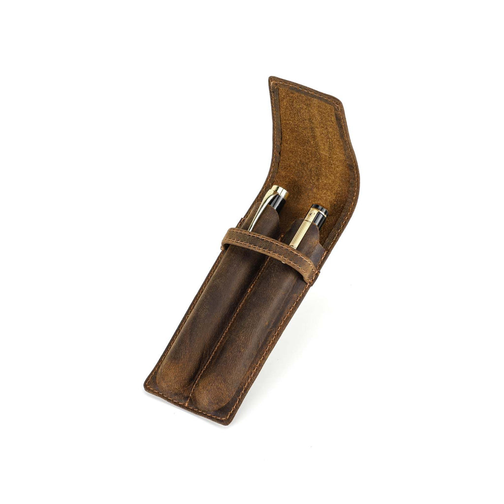 Handmade crazy horse leather pen pouch — 2 Slots