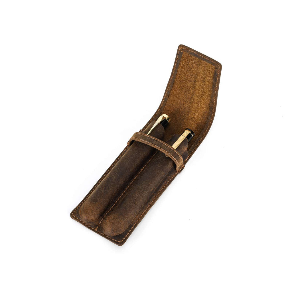 Handmade crazy horse leather pen pouch — 2 Slots
