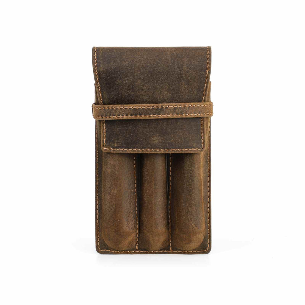 Handmade crazy horse leather pen pouch — 3 Slots