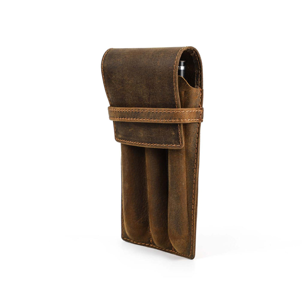 Handmade crazy horse leather pen pouch — 3 Slots