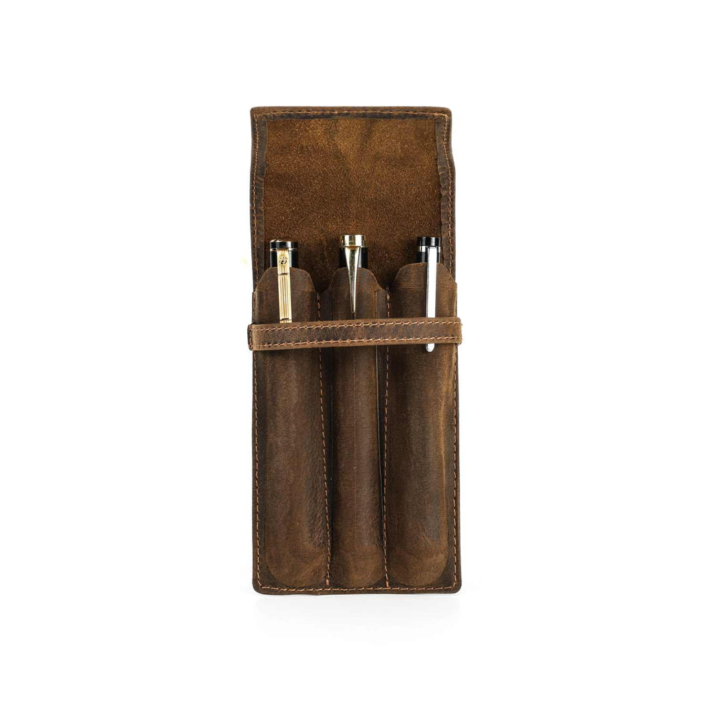 Handmade crazy horse leather pen pouch — 3 Slots