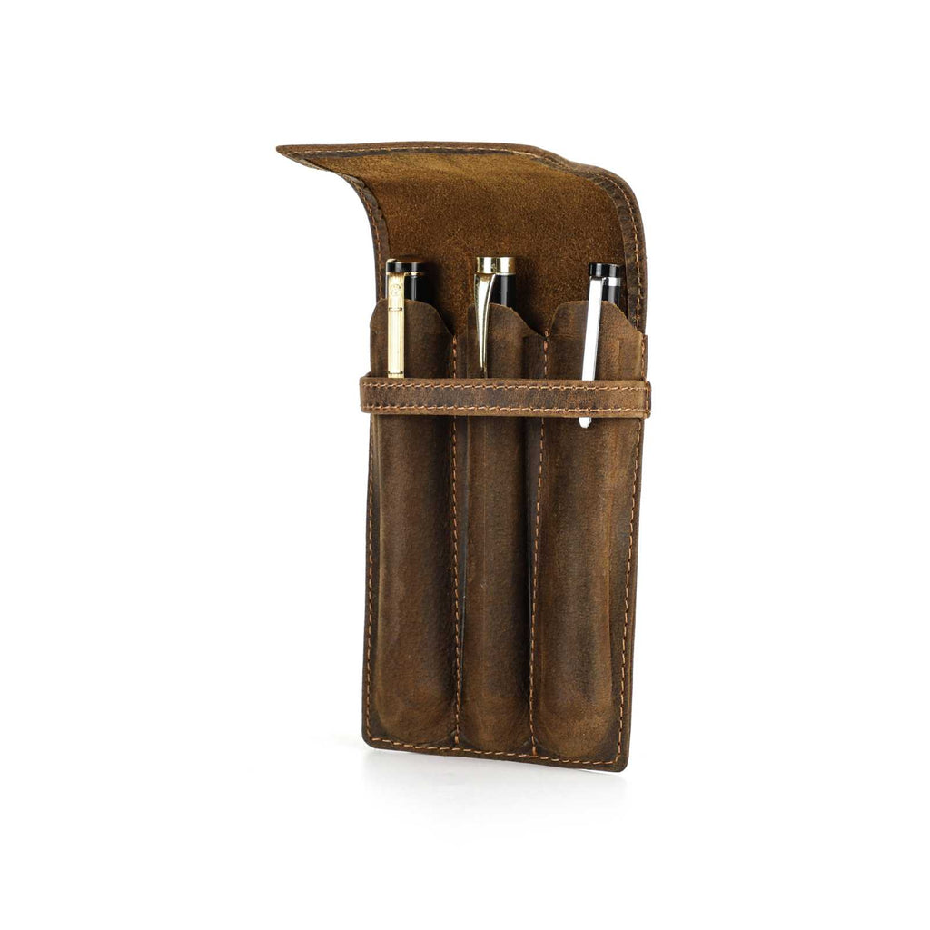 Handmade crazy horse leather pen pouch — 3 Slots