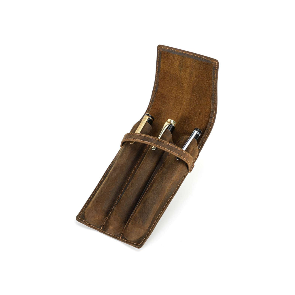 Handmade crazy horse leather pen pouch — 3 Slots