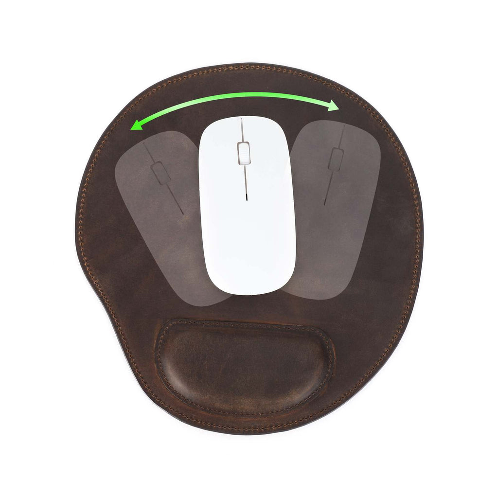 Handmade full-grain leather mouse pad with wrist rest