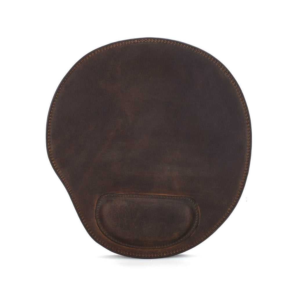 Handmade full-grain leather mouse pad with wrist rest